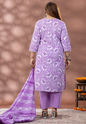 Digital Printed Cotton Pakistani Suit in Light Purple