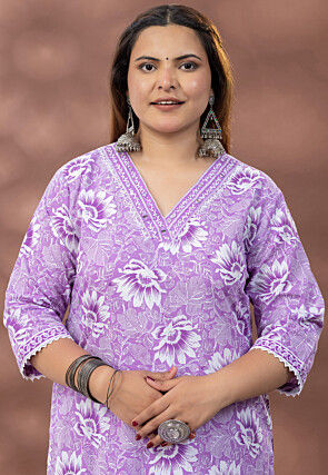 Digital Printed Cotton Pakistani Suit in Light Purple