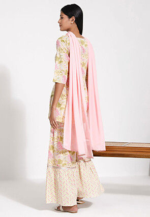 Digital Printed Cotton Pakistani Suit in Light Yellow