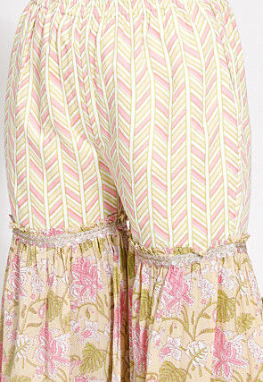 Digital Printed Cotton Pakistani Suit in Light Yellow
