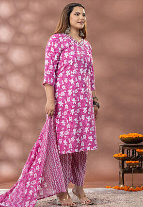Digital Printed Cotton Pakistani Suit in Magenta