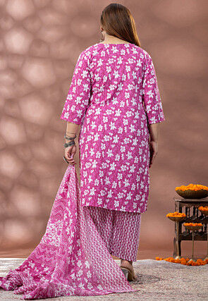 Digital Printed Cotton Pakistani Suit in Magenta