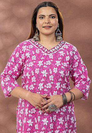 Digital Printed Cotton Pakistani Suit in Magenta
