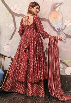 Digital Printed Cotton Pakistani Suit in Maroon