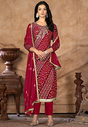 Digital Printed Cotton Pakistani Suit in Maroon