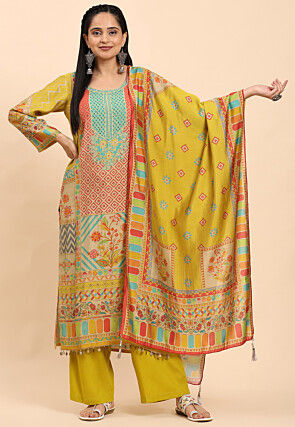 Digital Printed Cotton Pakistani Suit in Multicolor