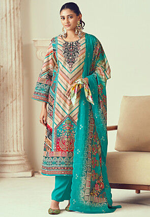 Digital Printed Cotton Pakistani Suit in Multicolor