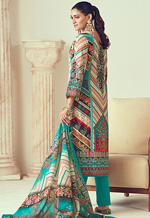 Digital Printed Cotton Pakistani Suit in Multicolor
