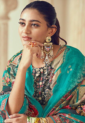 Digital Printed Cotton Pakistani Suit in Multicolor