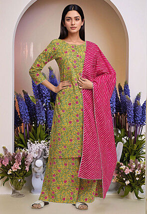 Digital Printed Cotton Pakistani Suit in Mustard