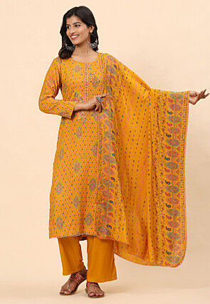 Digital Printed Cotton Pakistani Suit in Mustard