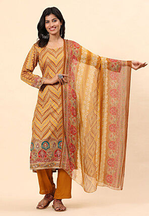 Digital Printed Cotton Pakistani Suit in Mustard