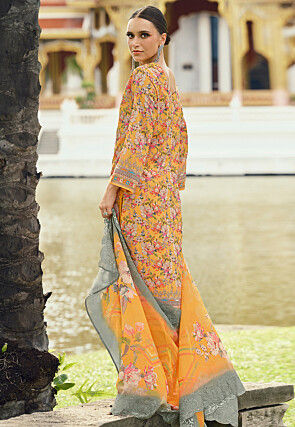 Digital Printed Cotton Pakistani Suit in Mustard