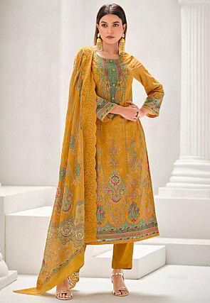 Digital Printed Cotton Pakistani Suit in Mustard