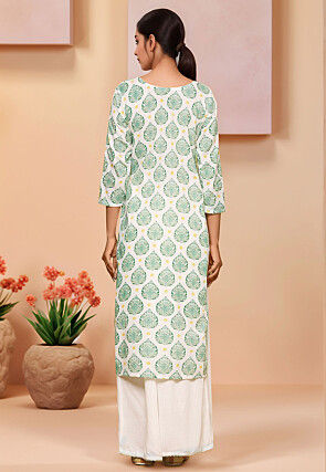 Digital Printed Cotton Pakistani Suit in Off White