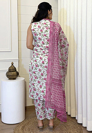 Digital Printed Cotton Pakistani Suit in Off White