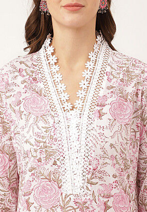 Digital Printed Cotton Pakistani Suit in Off White