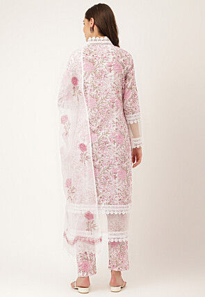 Digital Printed Cotton Pakistani Suit in Off White