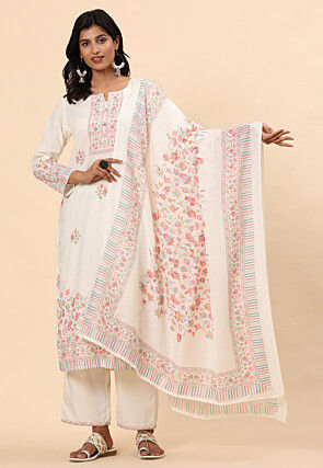 Digital Printed Cotton Pakistani Suit in Off White