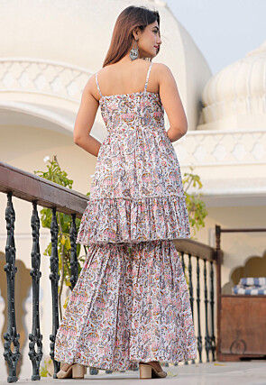 Digital Printed Cotton Pakistani Suit in Off White