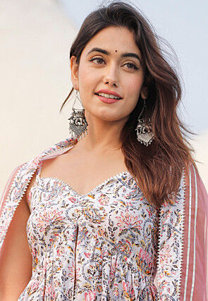 Digital Printed Cotton Pakistani Suit in Off White