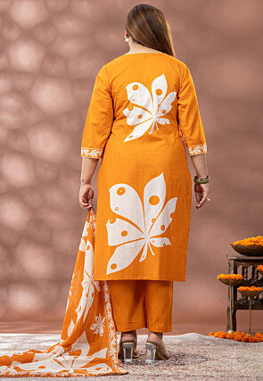 Digital Printed Cotton Pakistani Suit in Orange