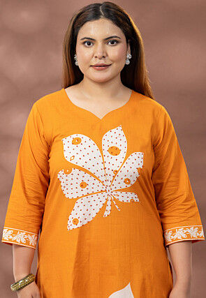 Digital Printed Cotton Pakistani Suit in Orange