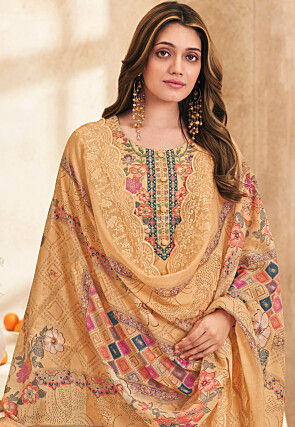 Digital Printed Cotton Pakistani Suit in Orange