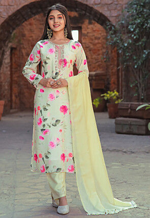 Digital Printed Cotton Pakistani Suit in Pastel Green