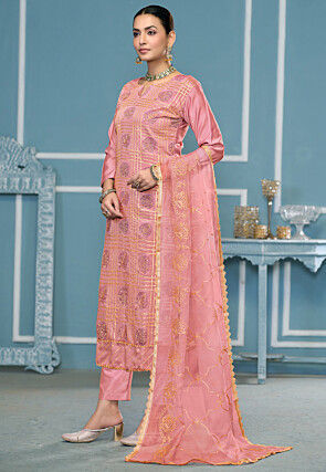 Digital Printed Cotton Pakistani Suit in Peach