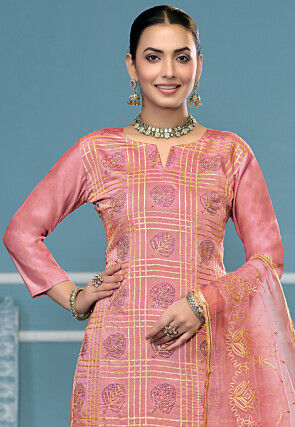 Digital Printed Cotton Pakistani Suit in Peach