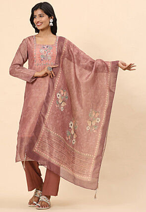 Digital Printed Cotton Pakistani Suit in Peach
