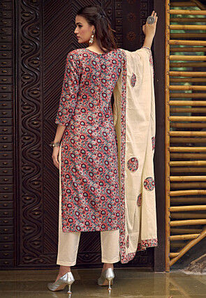 Digital Printed Cotton Pakistani Suit in Peach