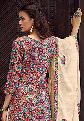Digital Printed Cotton Pakistani Suit in Peach