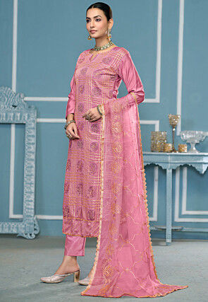 Digital Printed Cotton Pakistani Suit in Pink