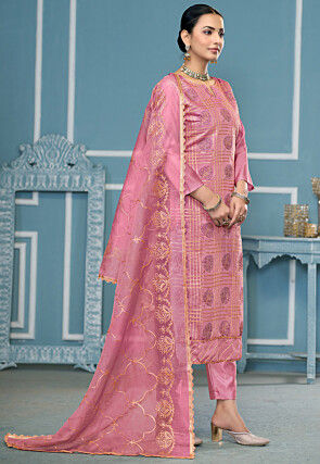Digital Printed Cotton Pakistani Suit in Pink