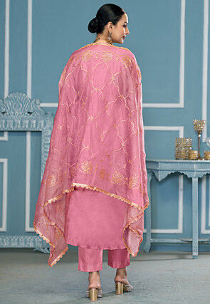 Digital Printed Cotton Pakistani Suit in Pink