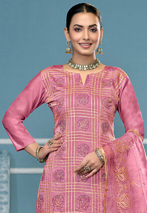 Digital Printed Cotton Pakistani Suit in Pink