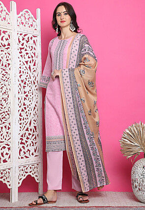 Digital Printed Cotton Pakistani Suit in Pink