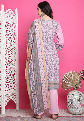 Digital Printed Cotton Pakistani Suit in Pink