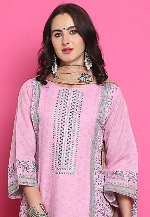 Digital Printed Cotton Pakistani Suit in Pink