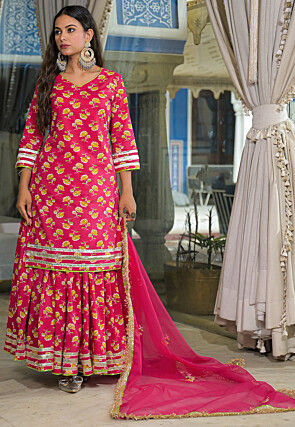 Digital Printed Cotton Pakistani Suit in Pink