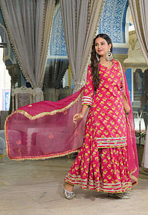 Digital Printed Cotton Pakistani Suit in Pink