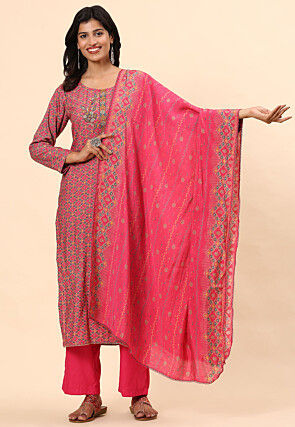 Digital Printed Cotton Pakistani Suit in Pink