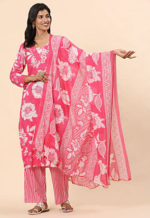 Digital Printed Cotton Pakistani Suit in Pink