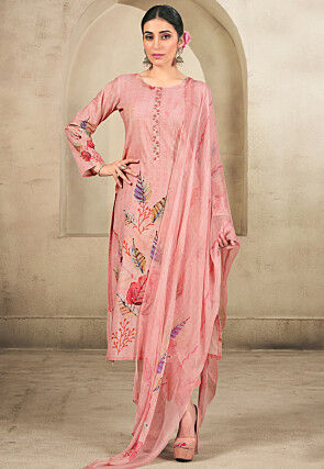 Digital Printed Cotton Pakistani Suit in Pink