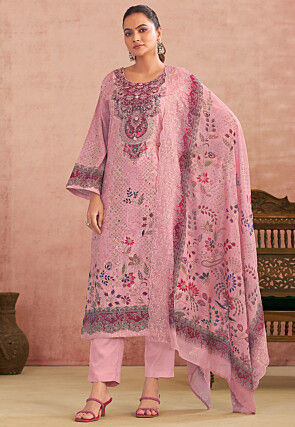 Digital Printed Cotton Pakistani Suit in Pink