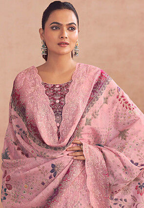Digital Printed Cotton Pakistani Suit in Pink