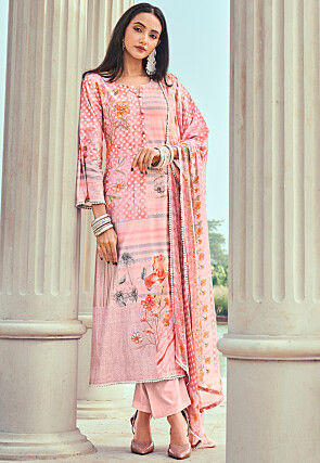 Digital Printed Cotton Pakistani Suit in Pink