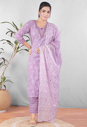 Digital Printed Cotton Pakistani Suit in Purple